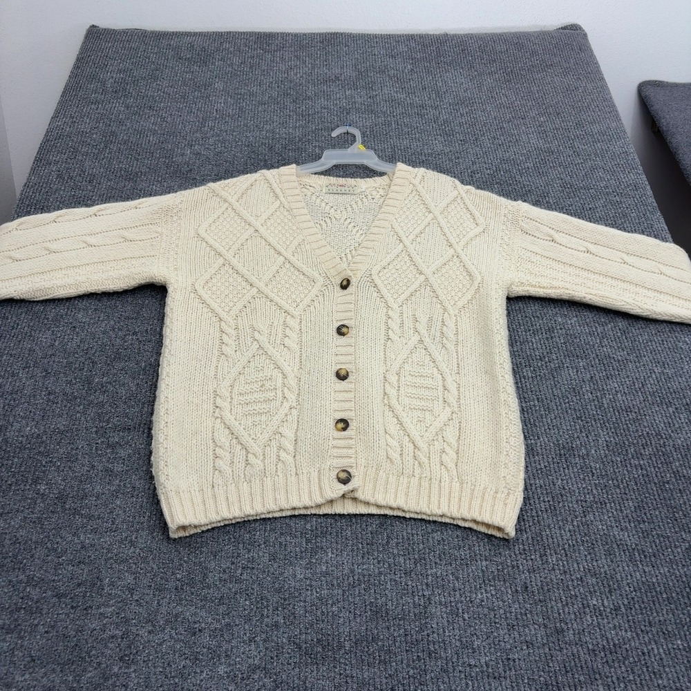 Vintage Blarney Cardigan M Cream Wool Cable Knit Fisherman Irish Cozycure